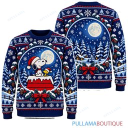 Snoopy Joe Cool Midnight Snowglobe ugly christmas sweater