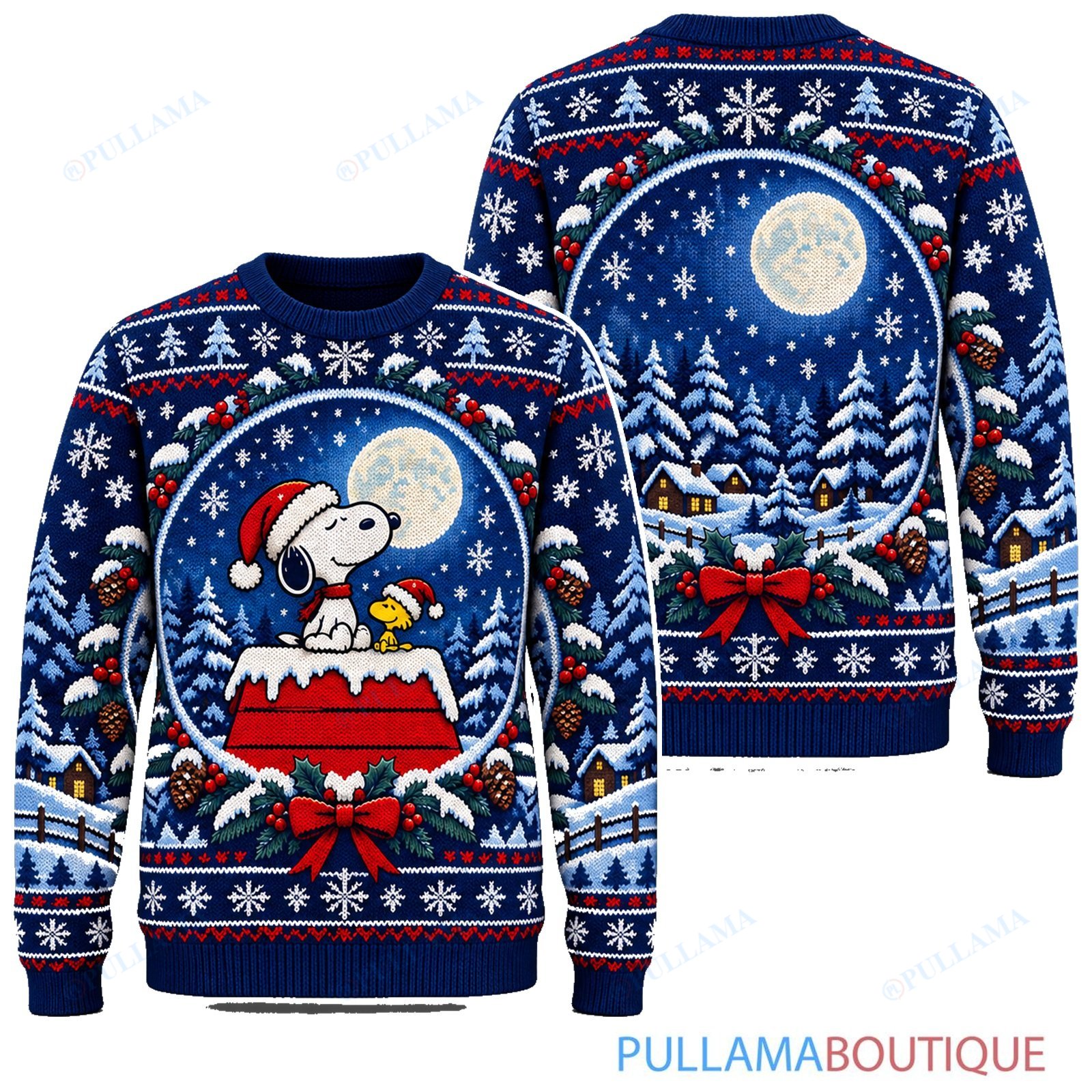 Snoopy Joe Cool Midnight Snowglobe ugly christmas sweater