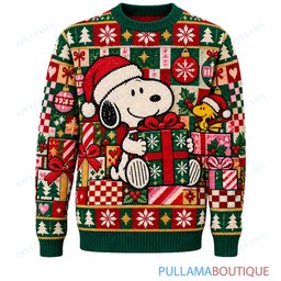 Snoopy Joe Cool Gift Wrap Patchwork Party ugly christmas sweater