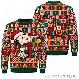 Snoopy Joe Cool Gift Wrap Patchwork Party ugly christmas sweater