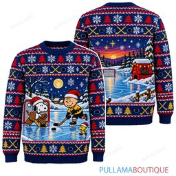 Snoopy Joe Cool Frozen Pond Hockey ugly christmas sweater