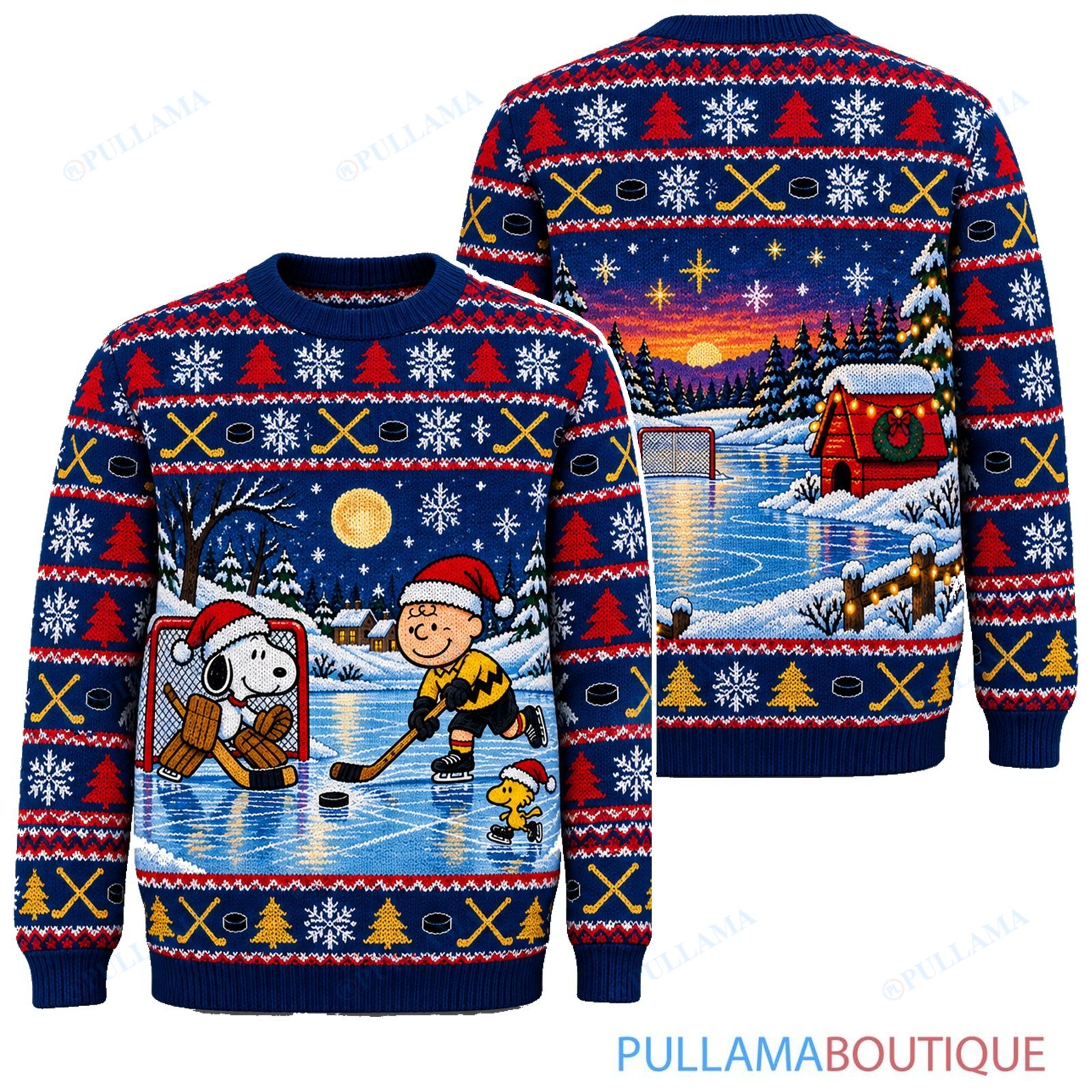 Snoopy Joe Cool Frozen Pond Hockey ugly christmas sweater