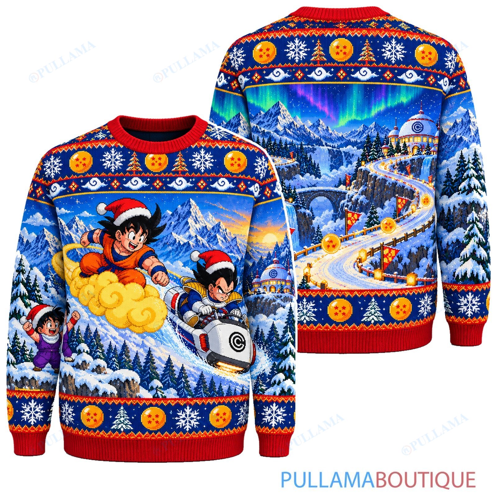 Son Goku Dragon Ball Goku Vegeta Snow Race ugly christmas sweater