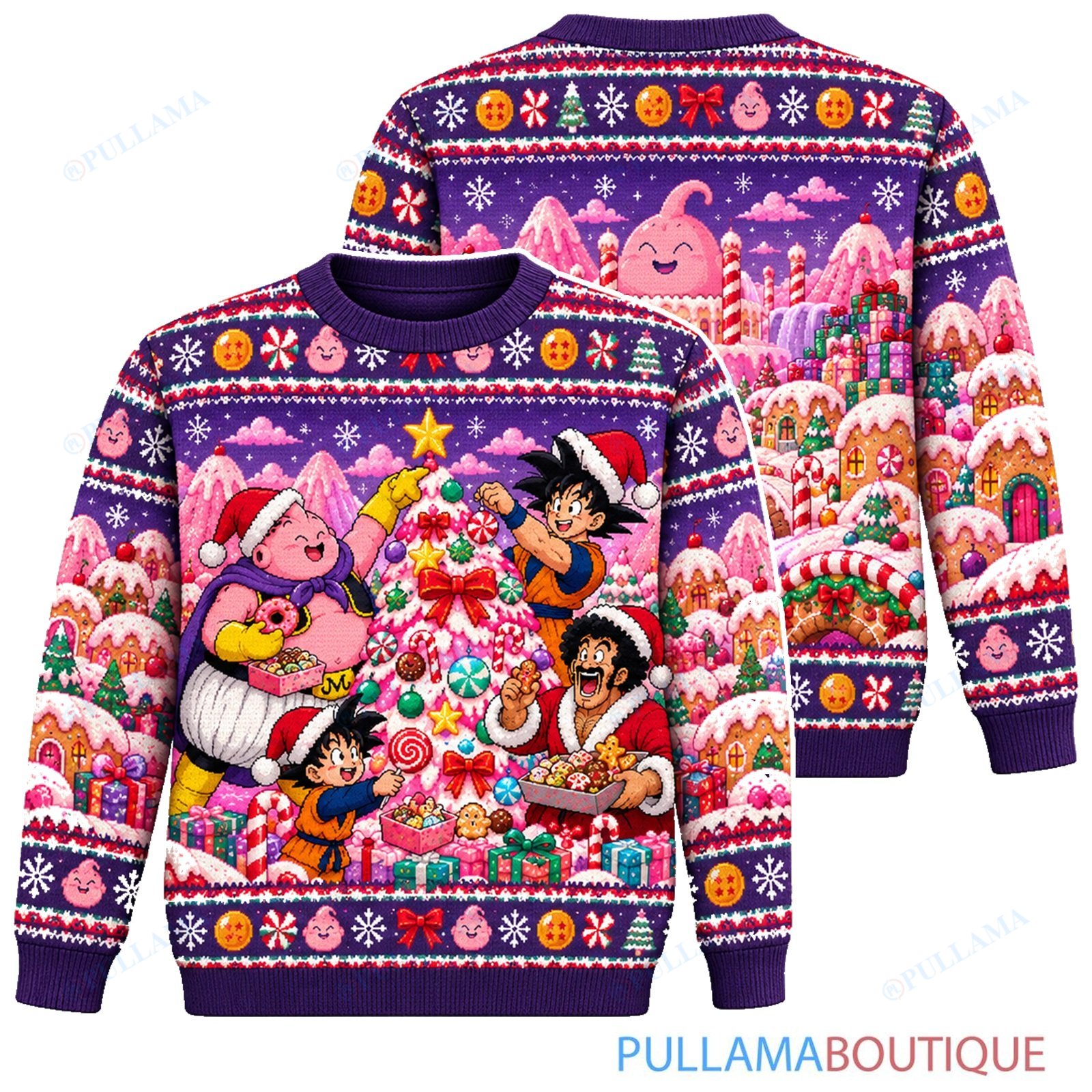 Son Goku Dragon Ball Majin Buu Candy Christmas Village ugly christmas sweater