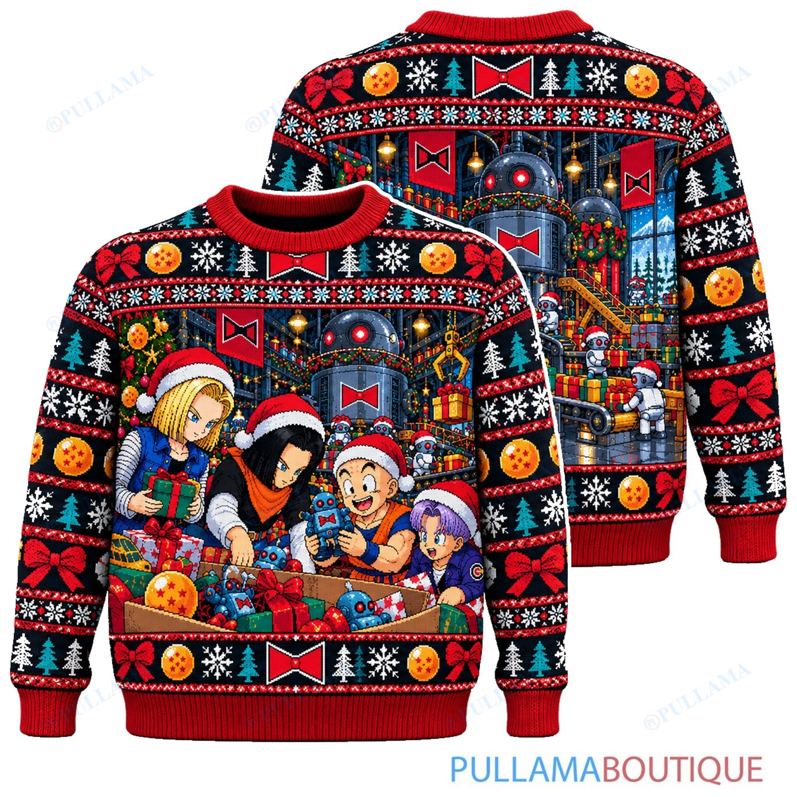 Son Goku Dragon Ball Red Ribbon Toy Factory ugly christmas sweater