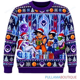 Son Goku Dragon Ball Frieza Ice Palace Christmas ugly christmas sweater