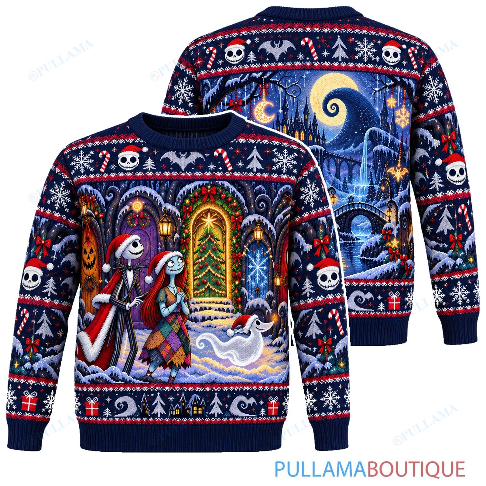 Jack Skellington Seven Holiday Doors Forest ugly christmas sweater