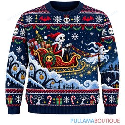 Jack Skellington Zero Holiday Flight ugly christmas sweater