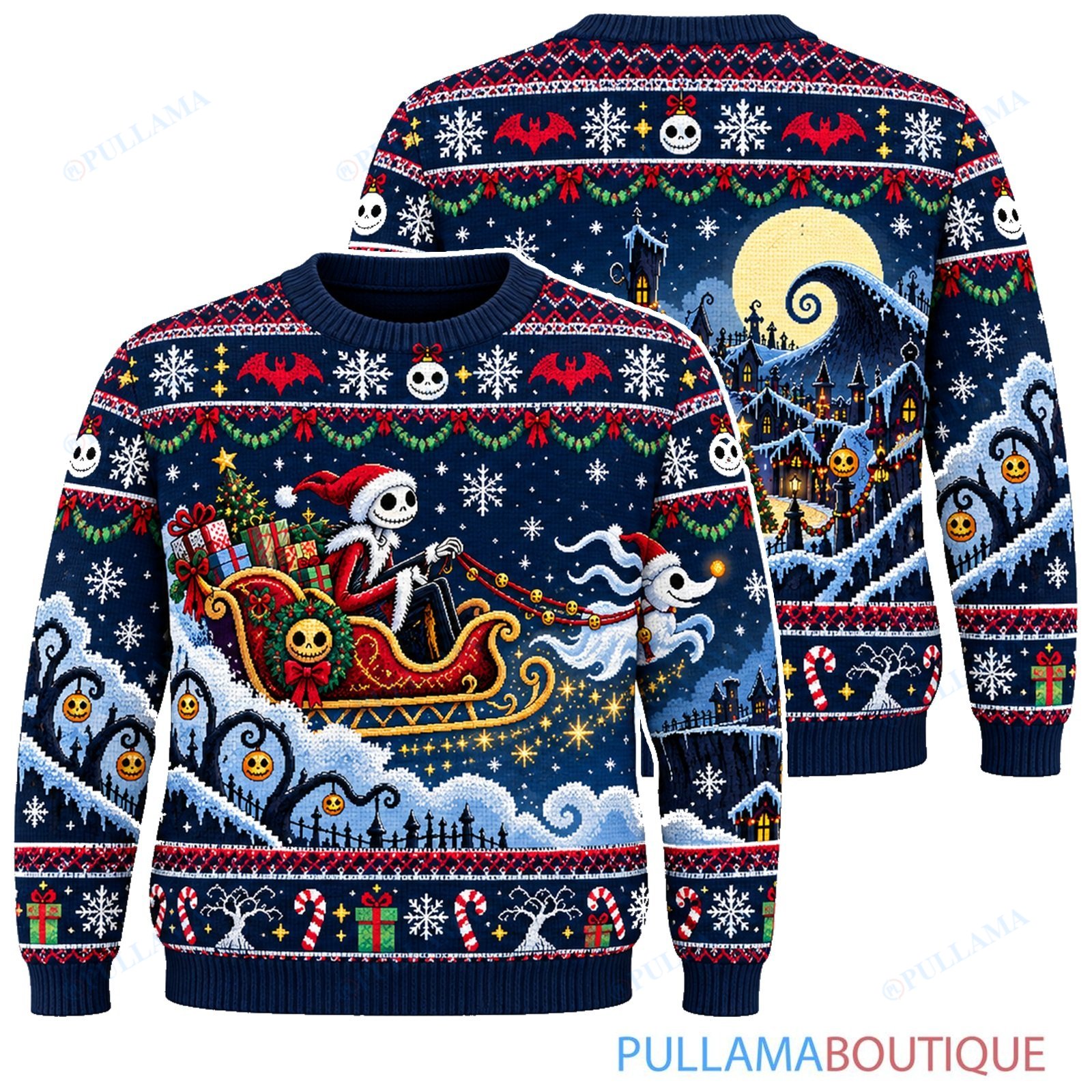 Jack Skellington Zero Holiday Flight ugly christmas sweater
