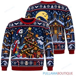 Jack Skellington Halloween Town Christmas Tree ugly christmas sweater