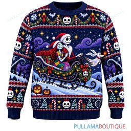Jack Skellington Skeleton Sleigh Ride ugly christmas sweater