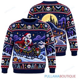 Jack Skellington Skeleton Sleigh Ride ugly christmas sweater