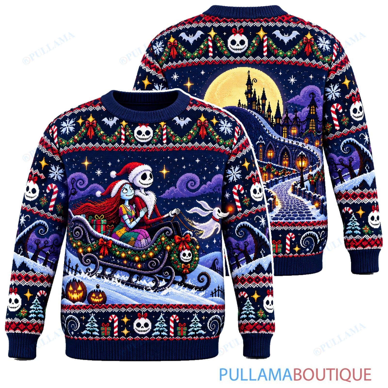 Jack Skellington Skeleton Sleigh Ride ugly christmas sweater