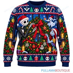 Jack Skellington Jack Sally Wreath Market ugly christmas sweater