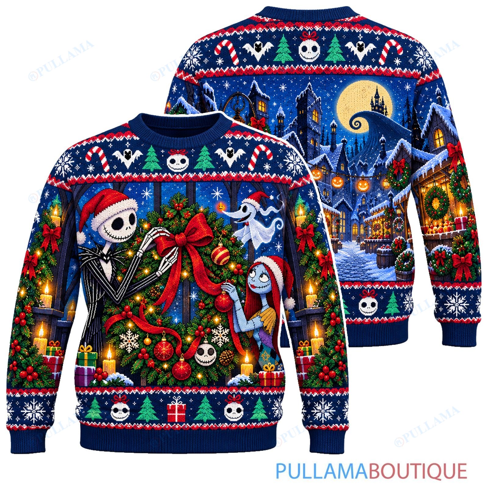 Jack Skellington Jack Sally Wreath Market ugly christmas sweater