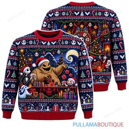 Jack Skellington Oogie Boogie Holiday Game Room ugly christmas sweater