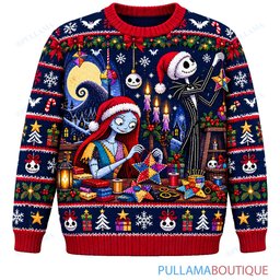 Jack Skellington Sally Holiday Atelier ugly christmas sweater