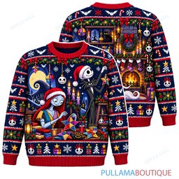 Jack Skellington Sally Holiday Atelier ugly christmas sweater
