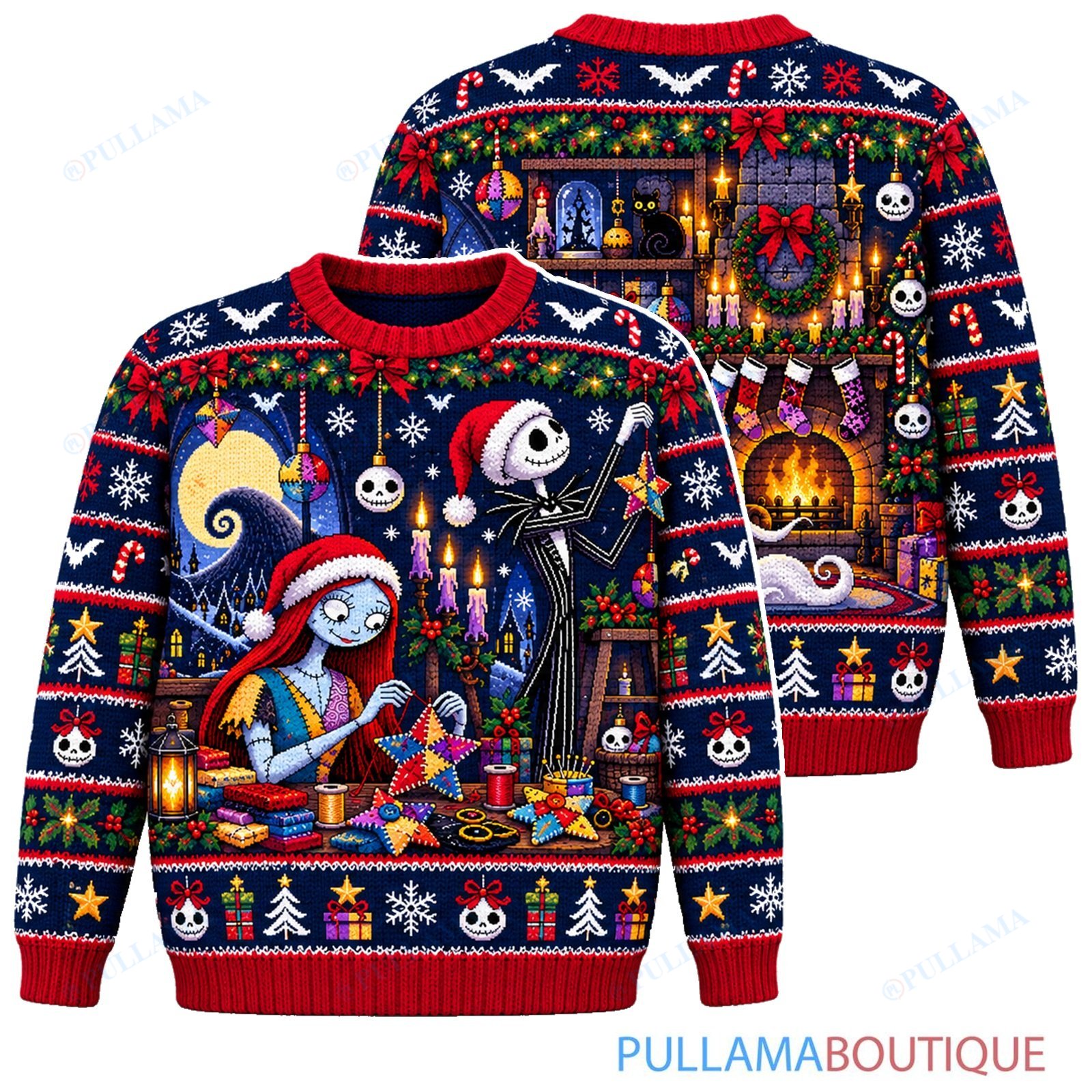 Jack Skellington Sally Holiday Atelier ugly christmas sweater