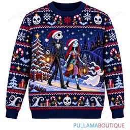 Jack Skellington Jack Sally Lantern Walk ugly christmas sweater