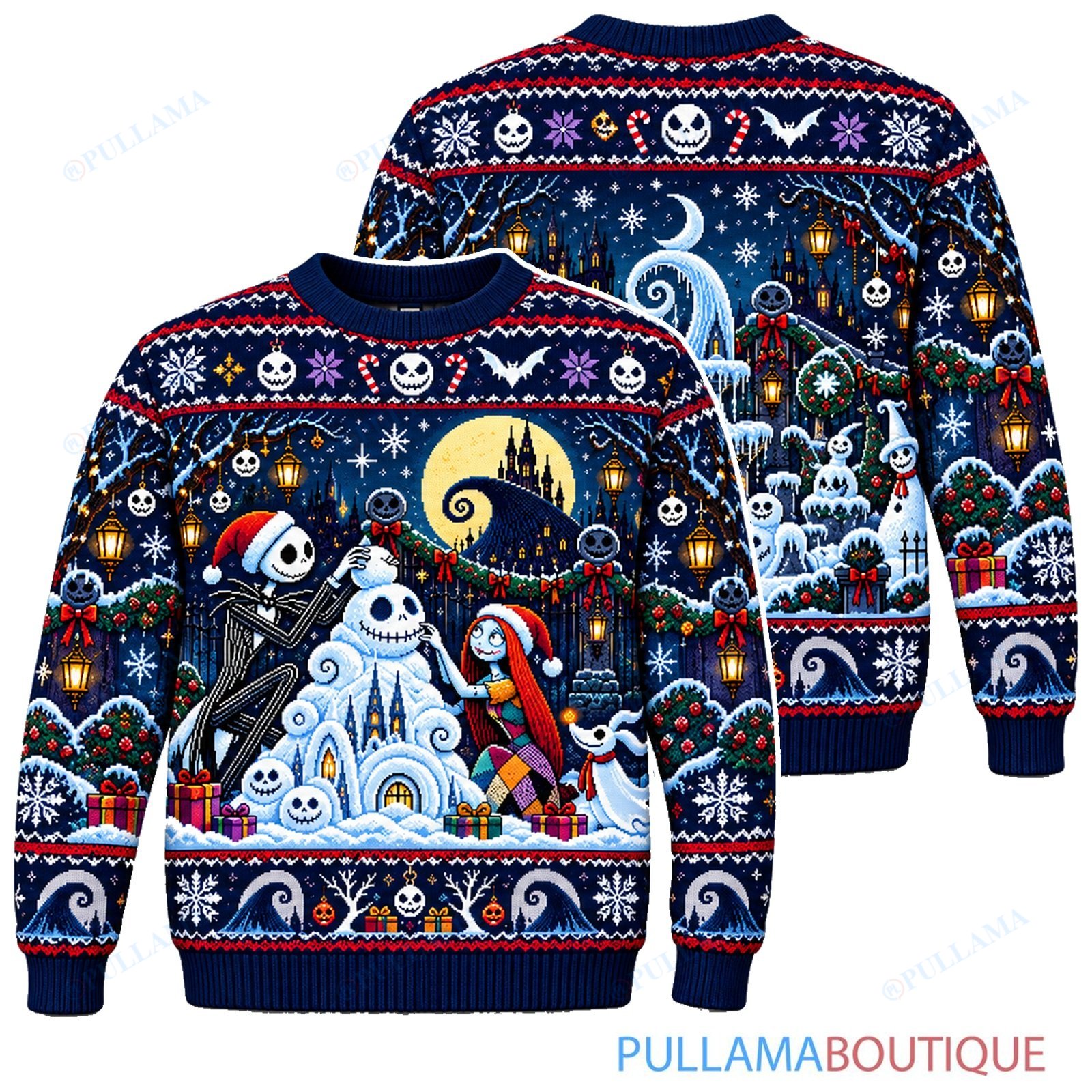 Jack Skellington Jack Snow King ugly christmas sweater