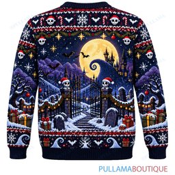 Jack Skellington Spiral Hill Snowy Moon ugly christmas sweater