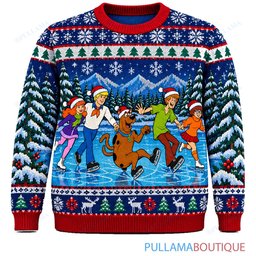Scooby Doo Frozen Lake Ice Skating ugly christmas sweater