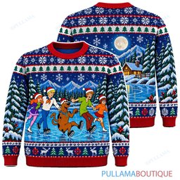 Scooby Doo Frozen Lake Ice Skating ugly christmas sweater