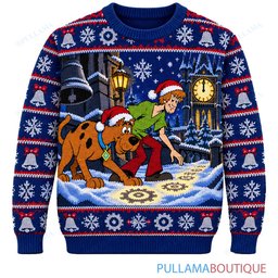 Scooby Doo Frozen Clocktower Midnight ugly christmas sweater