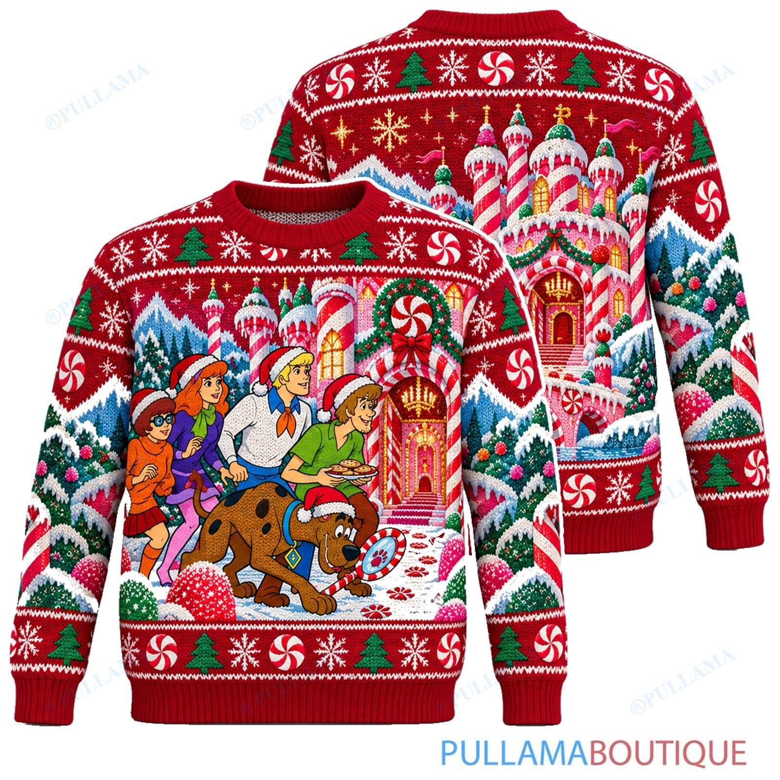 Scooby Doo Candy Cane Castle Mystery ugly christmas sweater