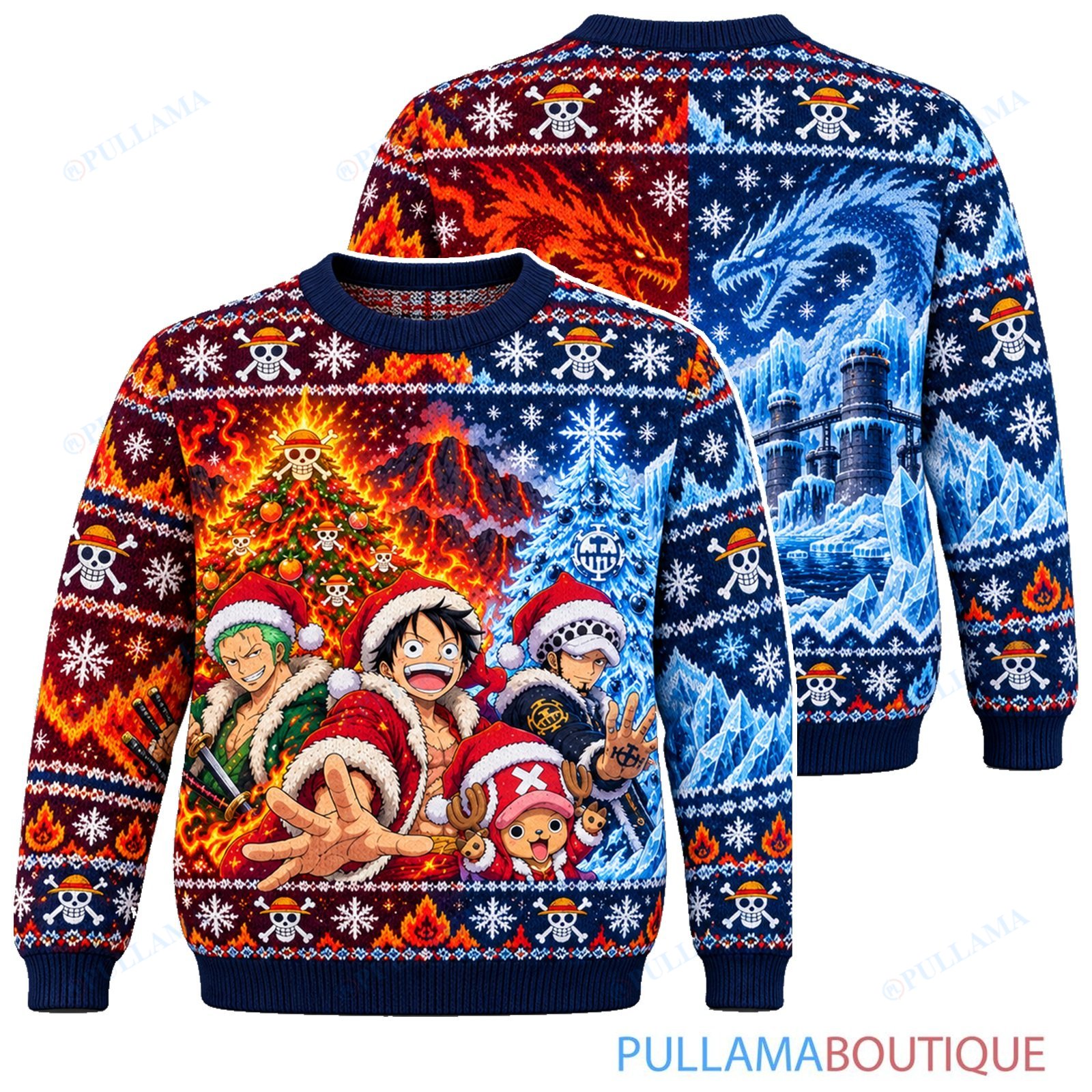One Piece Punk Hazard Fire And Ice ugly christmas sweater