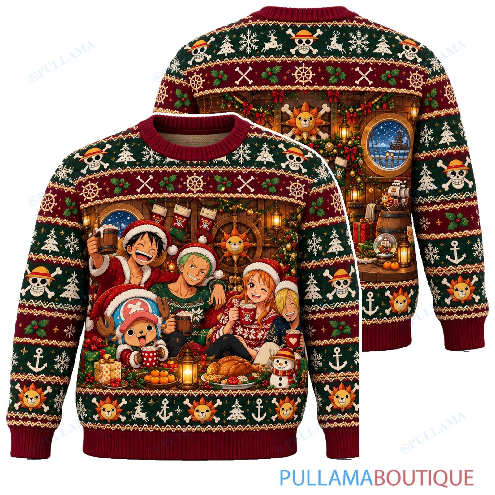 One Piece Cozy Cabin Sunny ugly christmas sweater