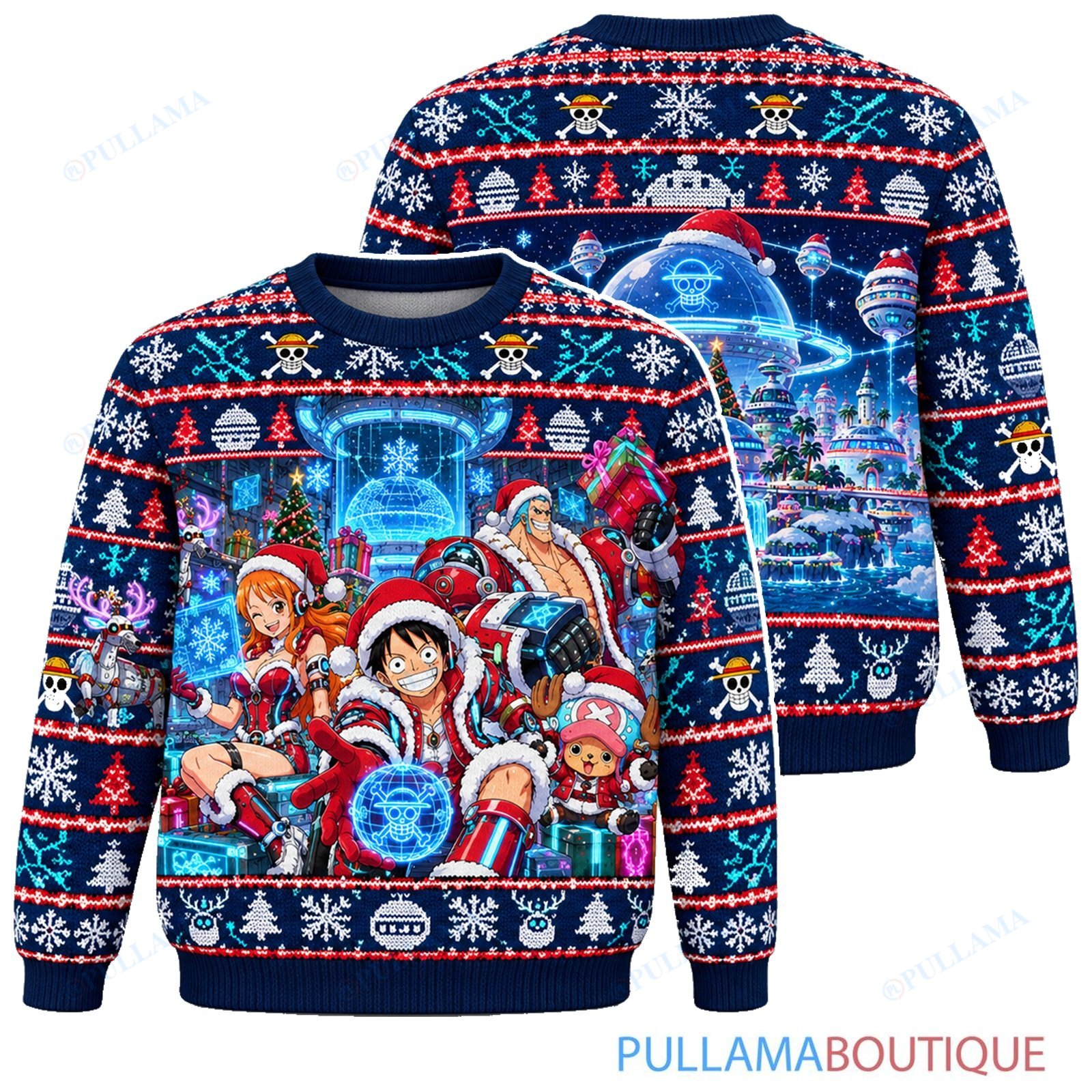 One Piece Egghead Cyber Christmas ugly christmas sweater