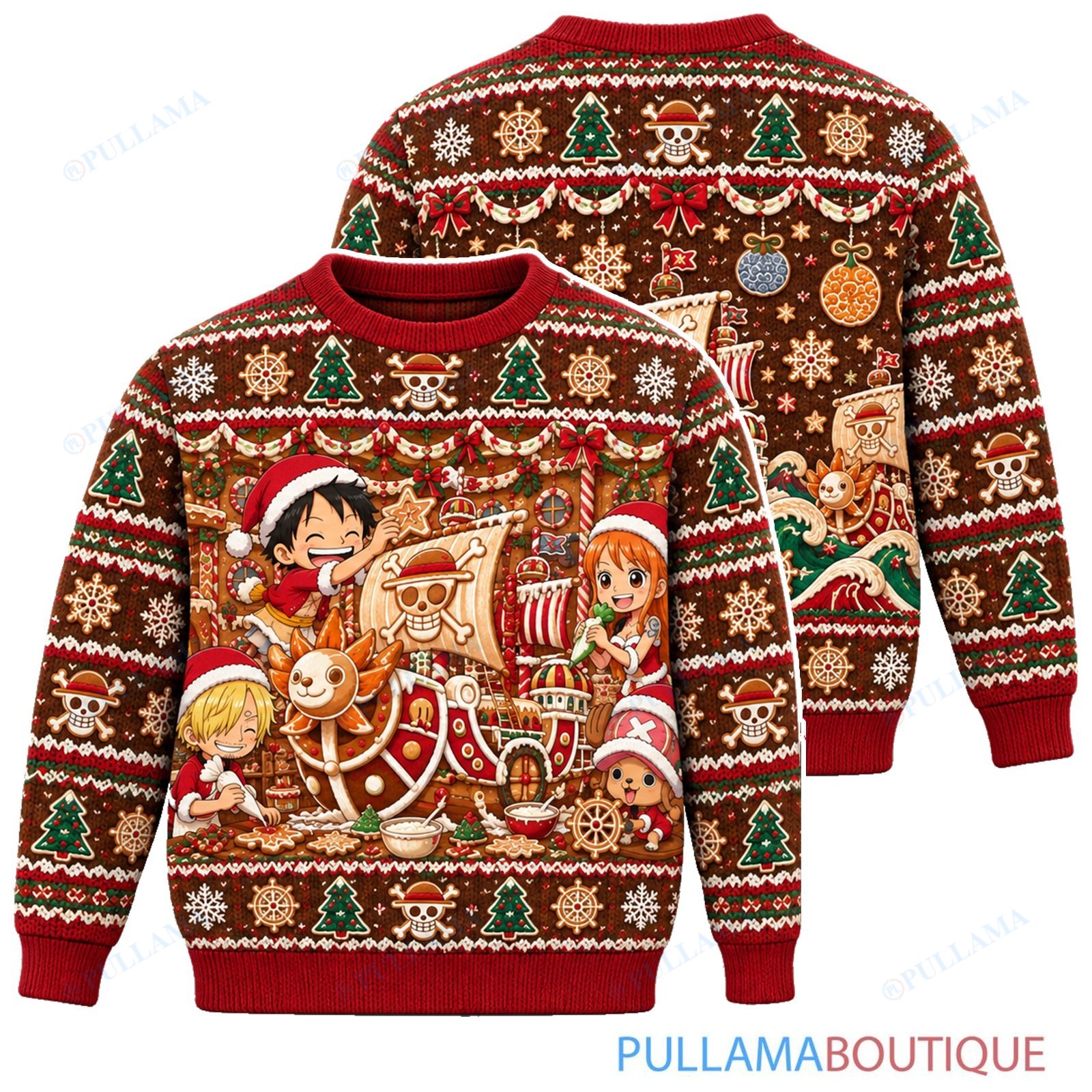 One Piece Gingerbread Grand Line ugly christmas sweater