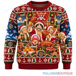 One Piece Straw Hat Christmas Banquet ugly christmas sweater