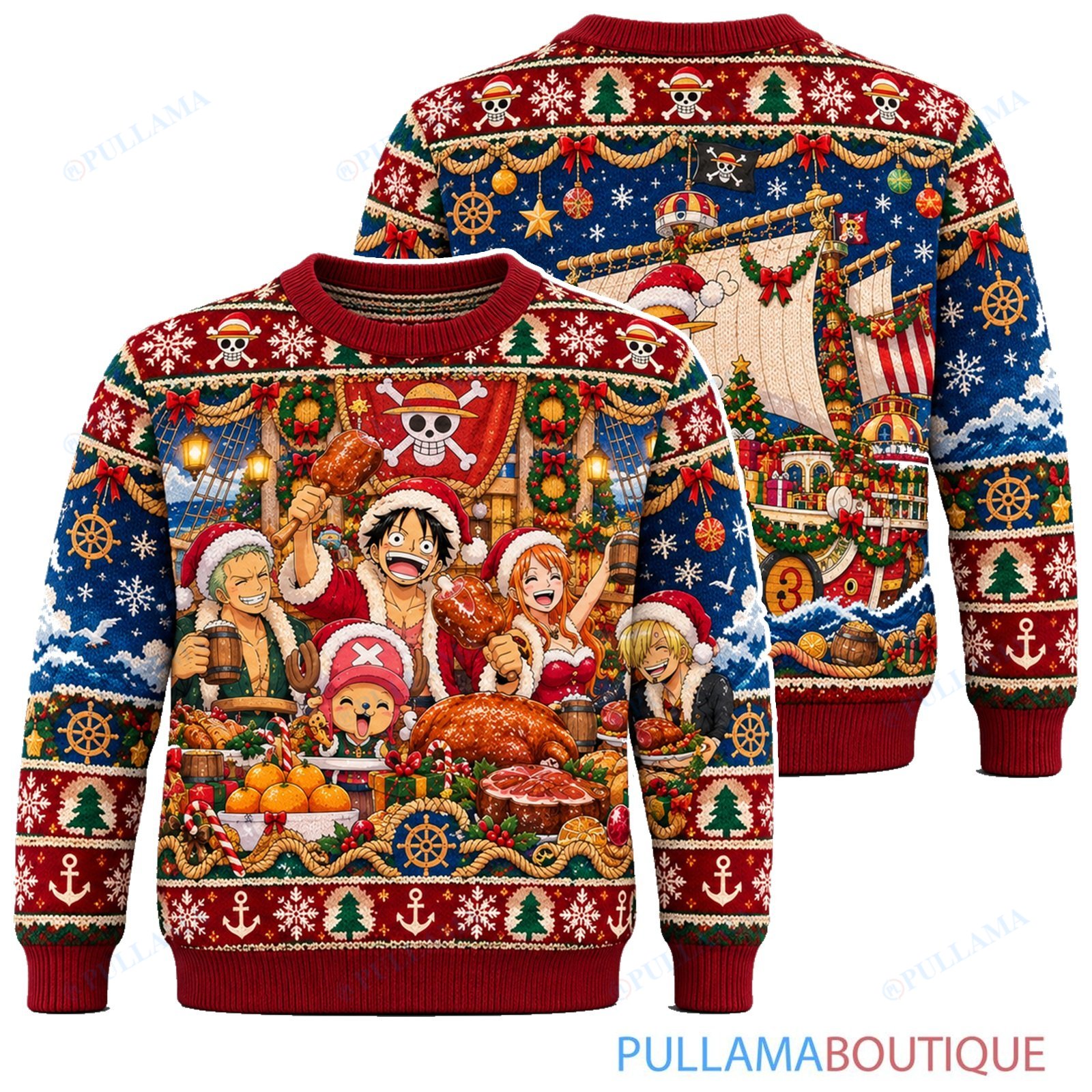 One Piece Straw Hat Christmas Banquet ugly christmas sweater