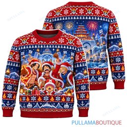 One Piece Marineford Snowfront Reunion ugly christmas sweater