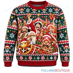 One Piece Candy Cane Pirate Carnival ugly christmas sweater