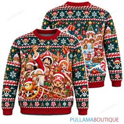 One Piece Candy Cane Pirate Carnival ugly christmas sweater