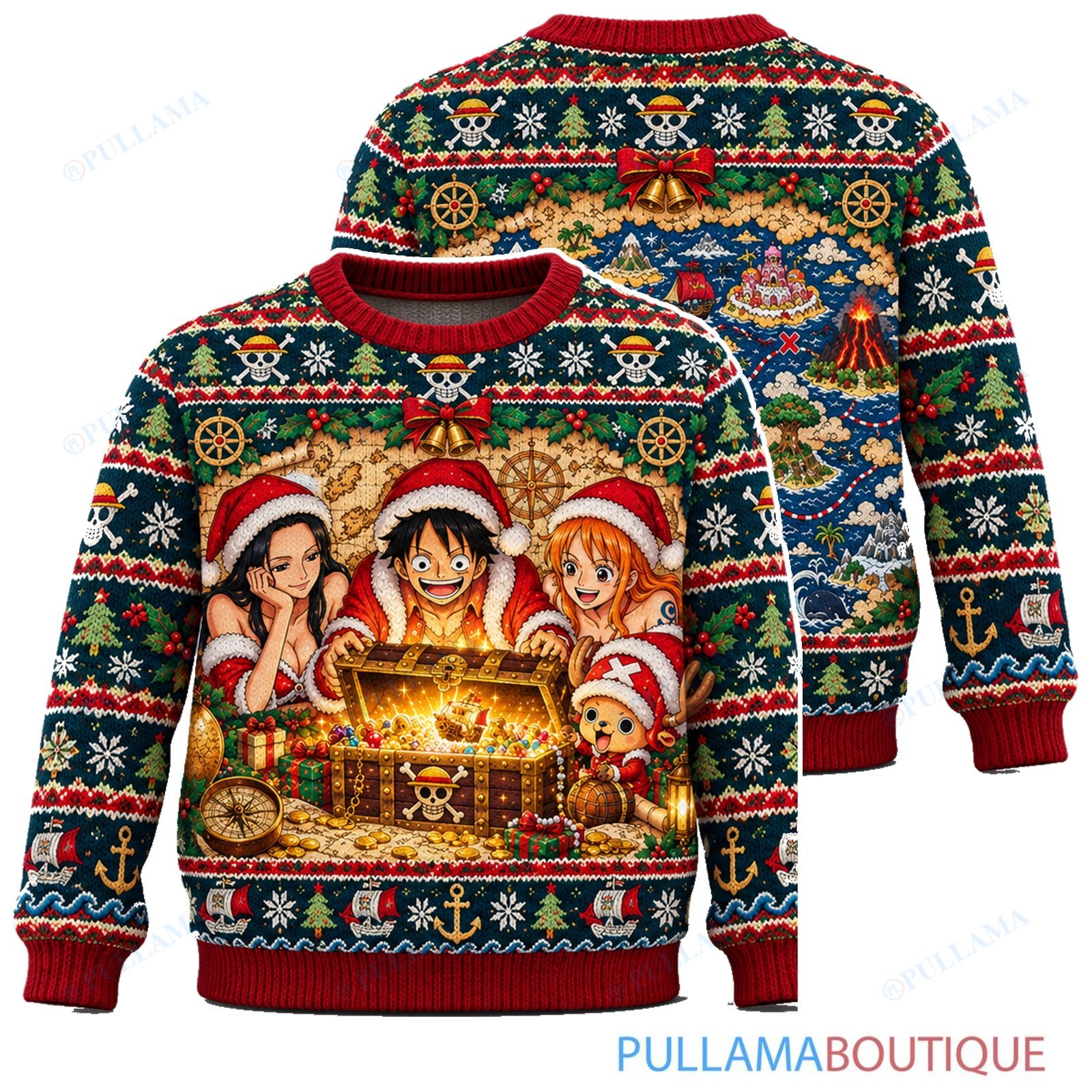 One Piece Grand Line Treasure Map Advent ugly christmas sweater