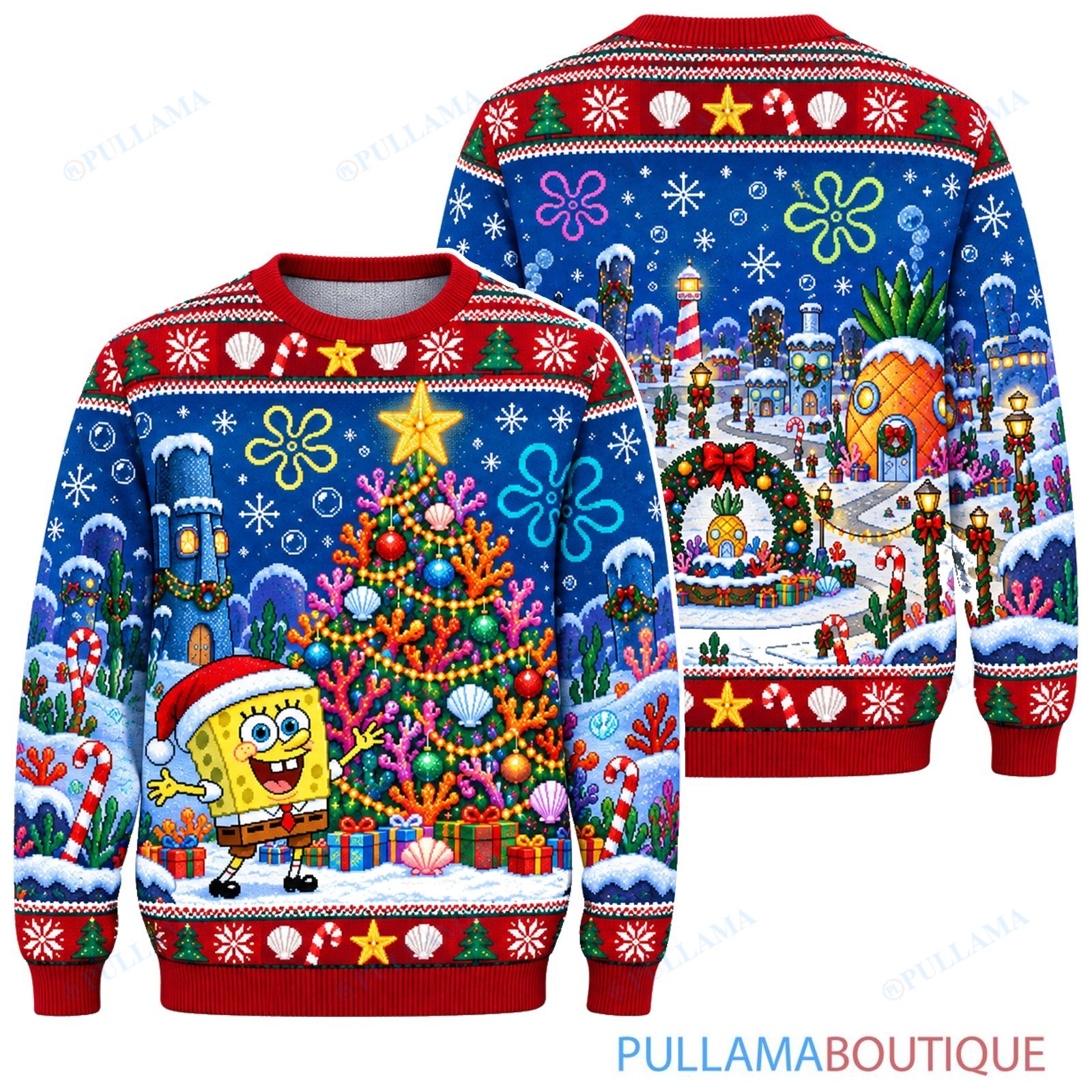 Spongebob Squarepants Grand Christmas Plaza ugly christmas sweater