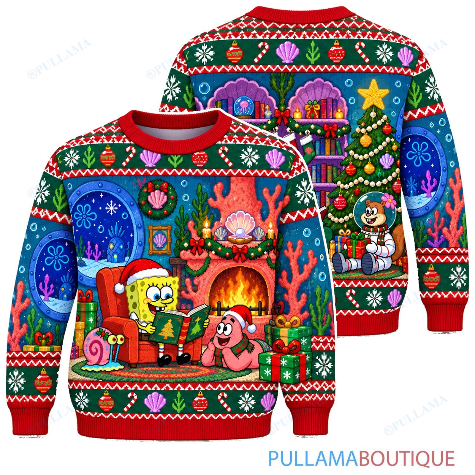 Spongebob Squarepants Holiday Library ugly christmas sweater