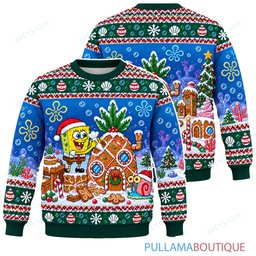 Spongebob Squarepants Gingerbread Village ugly christmas sweater