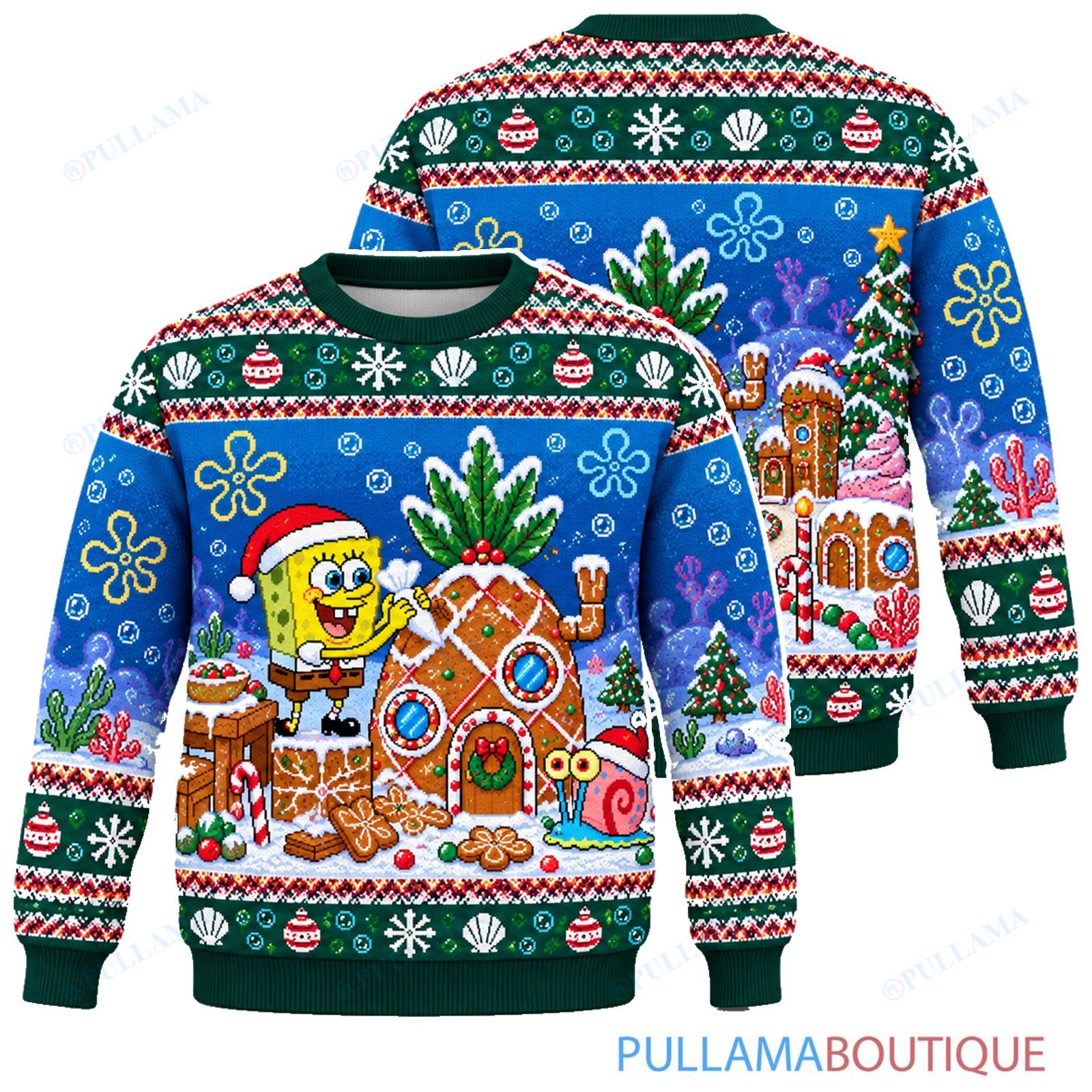Spongebob Squarepants Gingerbread Village ugly christmas sweater