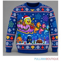 Spongebob Squarepants Seahorse Sleigh Ride ugly christmas sweater