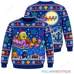 Spongebob Squarepants Seahorse Sleigh Ride ugly christmas sweater