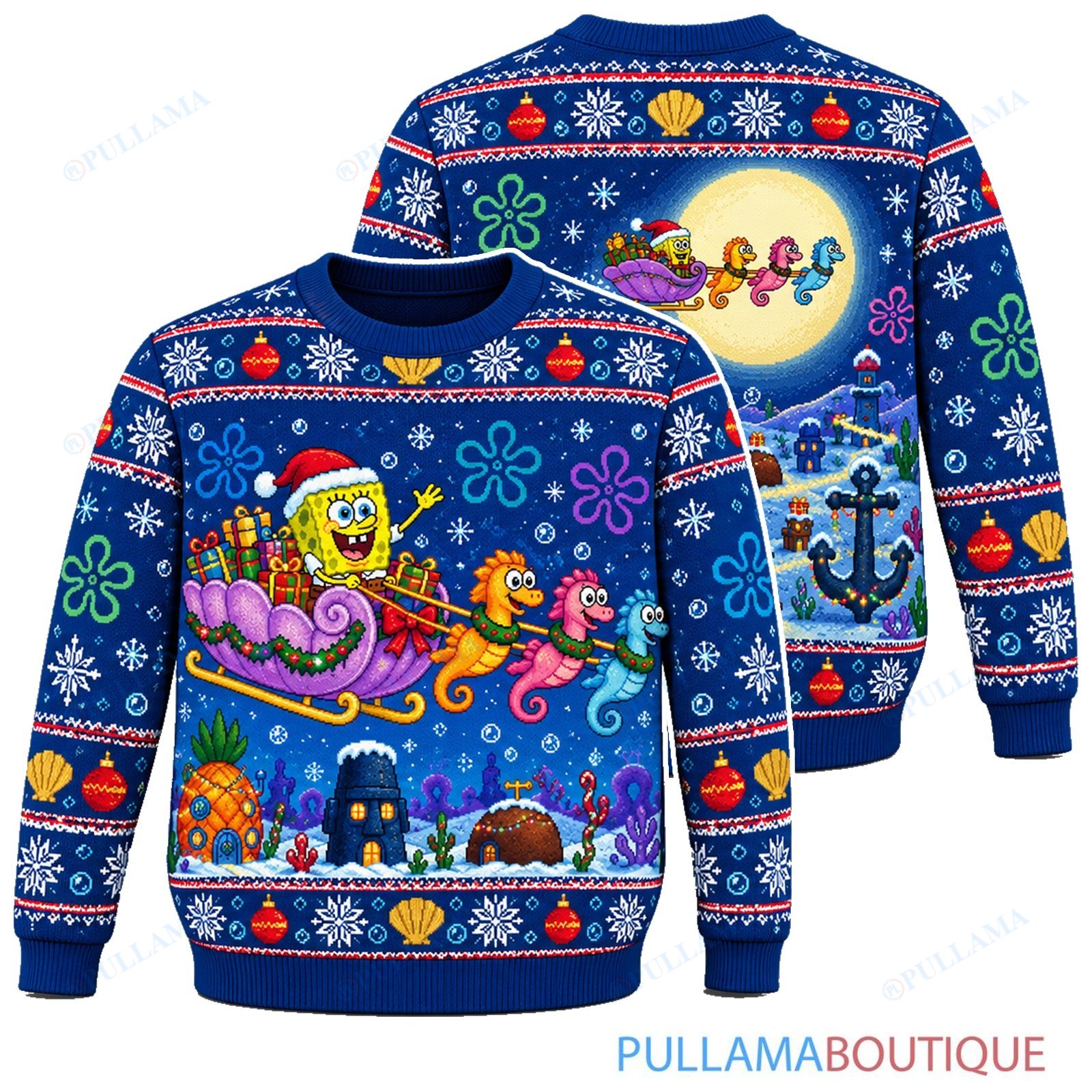 Spongebob Squarepants Seahorse Sleigh Ride ugly christmas sweater