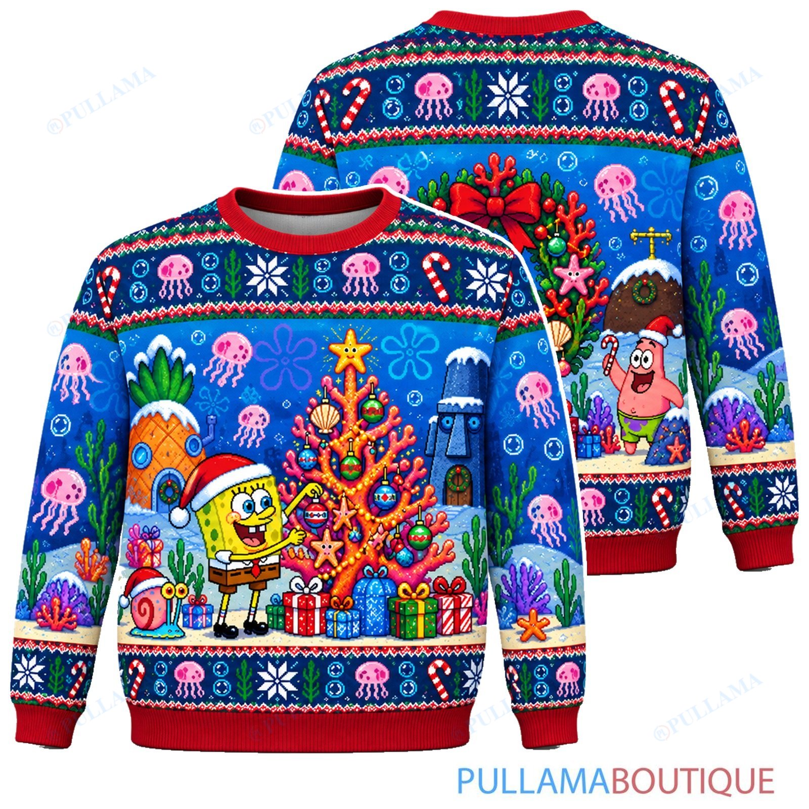 Spongebob Squarepants Coral Christmas Tree ugly christmas sweater