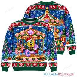 Spongebob Squarepants Holiday Carousel ugly christmas sweater
