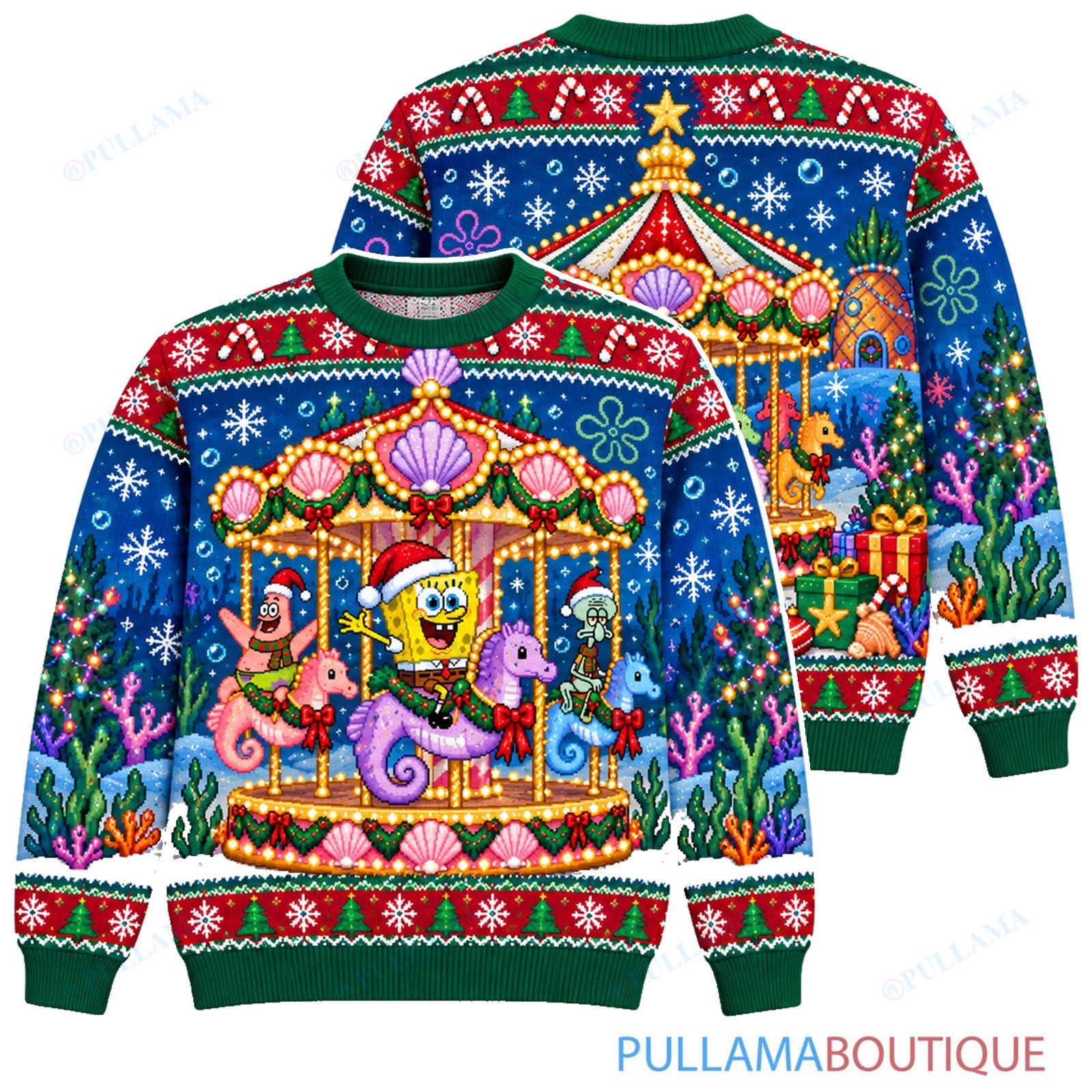 Spongebob Squarepants Holiday Carousel ugly christmas sweater